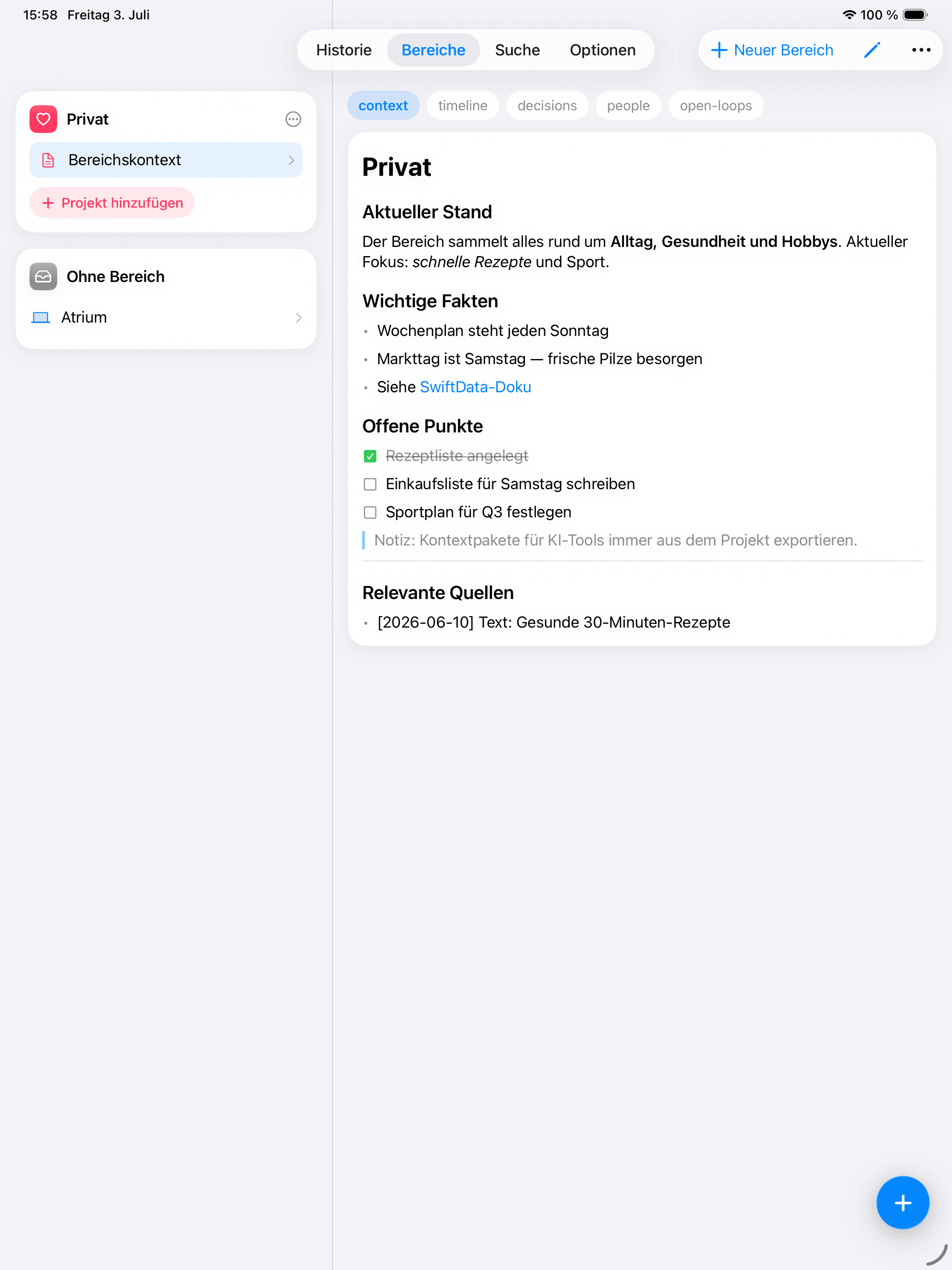 Atrium-Kontext auf dem iPad