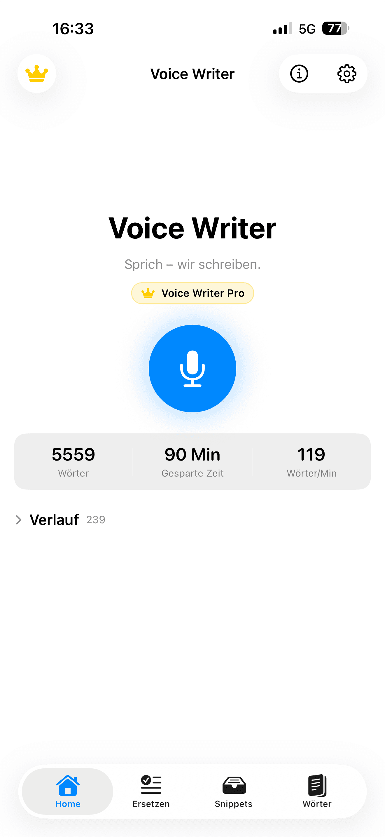 Voice Writer auf dem iPhone