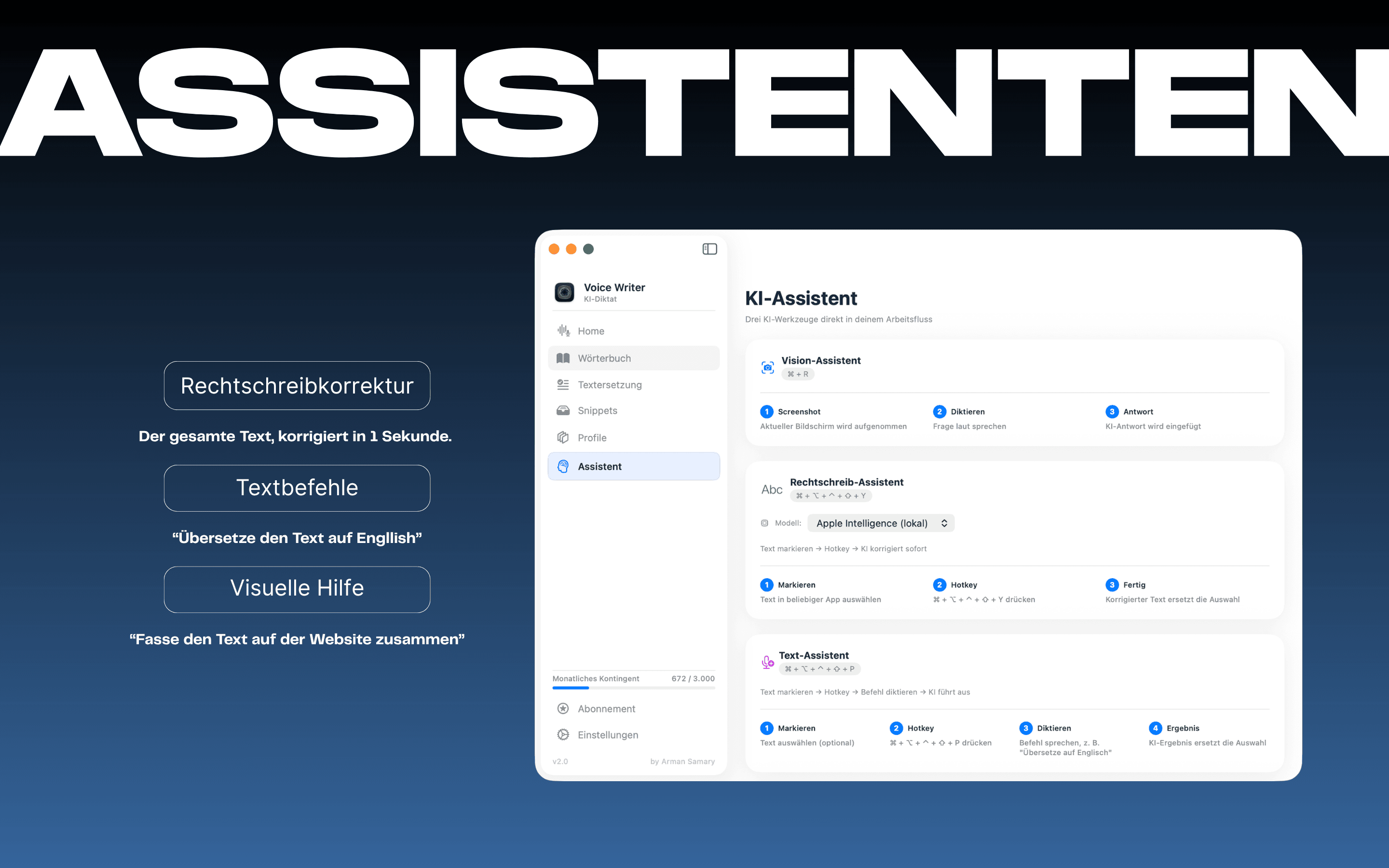 Voice Writer auf dem Mac — KI-Assistent